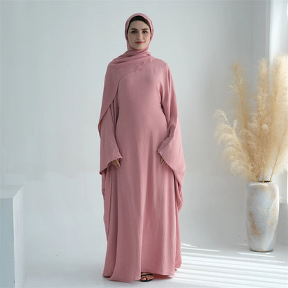 Ramadan Eid Baumwolle Leinen Khimar Abaya Set Dubai Muslim Sets Hijab Kleid Kaftan Abayas Kaftan Marocain Femme Vestidos Para Mujer