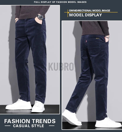 KUBRO High Quality Corduroy Fabric Men's Business Casual Trousers Autumn Korean Style Small Straight Slim Versatile Cargo Pants.