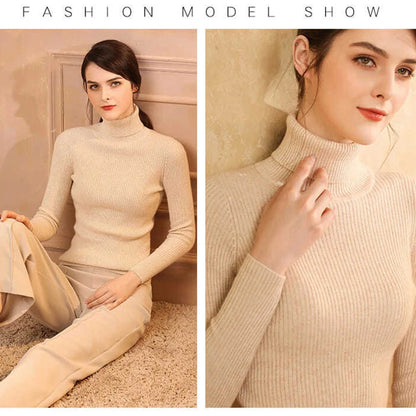 JMPRS Rollkragenpullover Frauen Mode Einfache Winter Pullover Jumper Hohe Elastische Gestrickte Herbst Weibliche Grundlegende Tops Casual Bluse