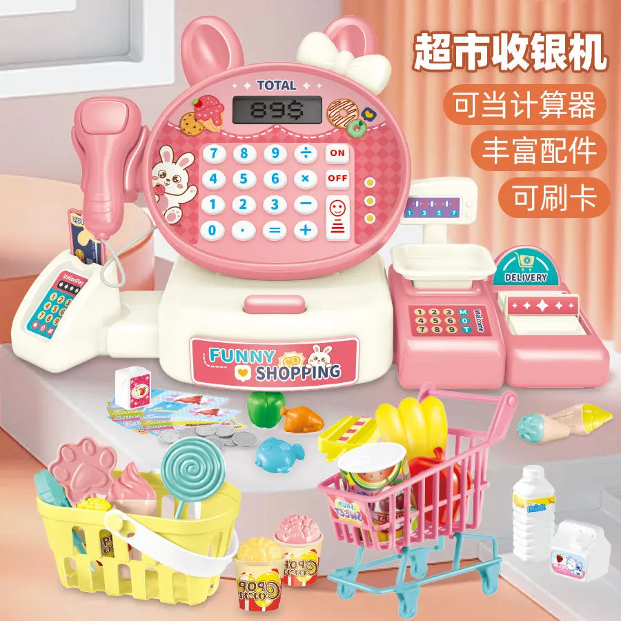 Children's Play Home Simulation Supermarket Cashier Cartoon Frog Shopping Computer with Sound Effects Girl Toys.