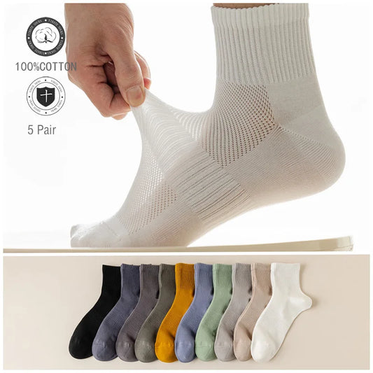 5/10 Pair Men's  Cotton Socks High Quality Breathable Mesh Socks Durable Solid Color Casual Socks Fashion Dress Socks Man.
