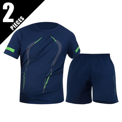 2/4/6 Pcs Plus Size Men's Quick-drying Short-sleeved Shorts Suit Men's Leisure Sports Running Fitness T-shirt Joker Shorts Teen.