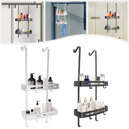 Modernes 2-stufiges Badezimmerregal in Silber/Schwarz, an der Tür montiertes Lagerregal, geeignet für Badezimmer, Küche, Wohnzimmer, Balkon