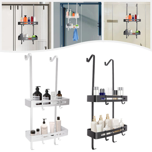 Modernes 2-stufiges Badezimmerregal in Silber/Schwarz, an der Tür montiertes Lagerregal, geeignet für Badezimmer, Küche, Wohnzimmer, Balkon