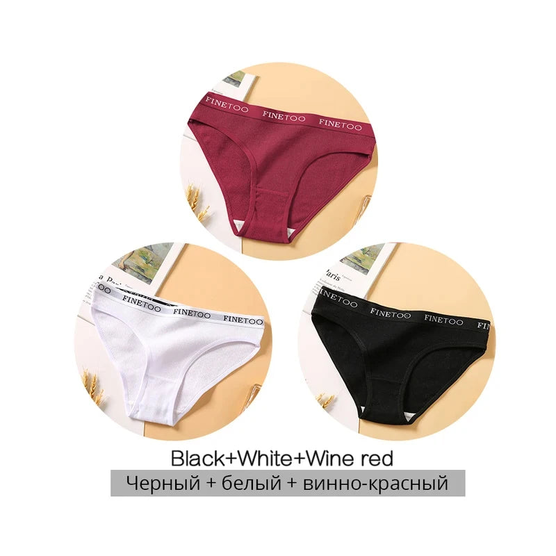 FINETOO 3PCS/Set Women's Underwear Cotton Panty Sexy Panties Female Underpants Solid Color Panty Intimates Women Lingerie M-2XL
