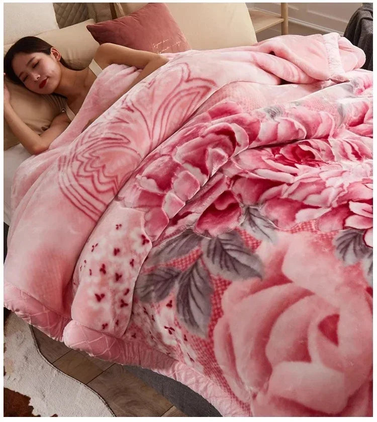 Flannel Blanket Double-deck Washable Quilt Siesta Keep Warm Double Person Thick Winter Soft Comfortable Plush Bed Sheet