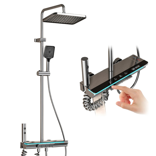 Digital Thermostatic Shower System with Smart Temperature Memory, Easy to Install LED Rain Shower & Brass Faucet Set