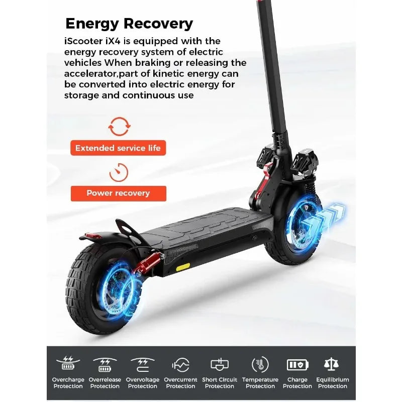 ISCOOTER IX4 Electric scooter 800W motor 48V15AH lithium battery, 10-inch off-road tires, adult foldable electric scooters.
