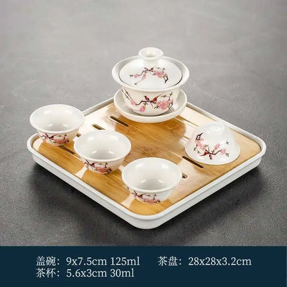 1 gaiwan 4 cups 1 teaboad Ceramic kungfu tea set household  one cover bowl four cups living room kungfu office reception.