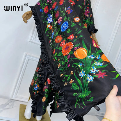 WINYI Middle East Print kaftan fashion african clothing beach outfits for women evening maxi dress muslim abaya dubai luxury.