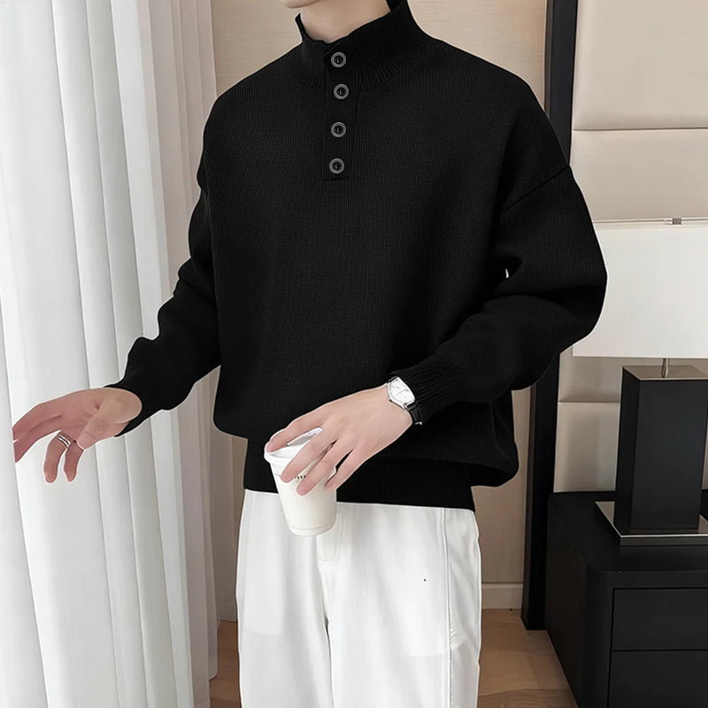 INCERUN Men Pullovers Solid Color Knitted Turtleneck Long Sleeve Male Sweaters Streetwear Knitted Fashion Casual Men Clothing.