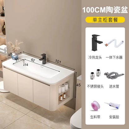 Space Badezimmerschrank aus Aluminium mit Wabenbogen und Seitenschrank, Waschbecken-Kombination, WC-Waschbecken, integrierte Keramik