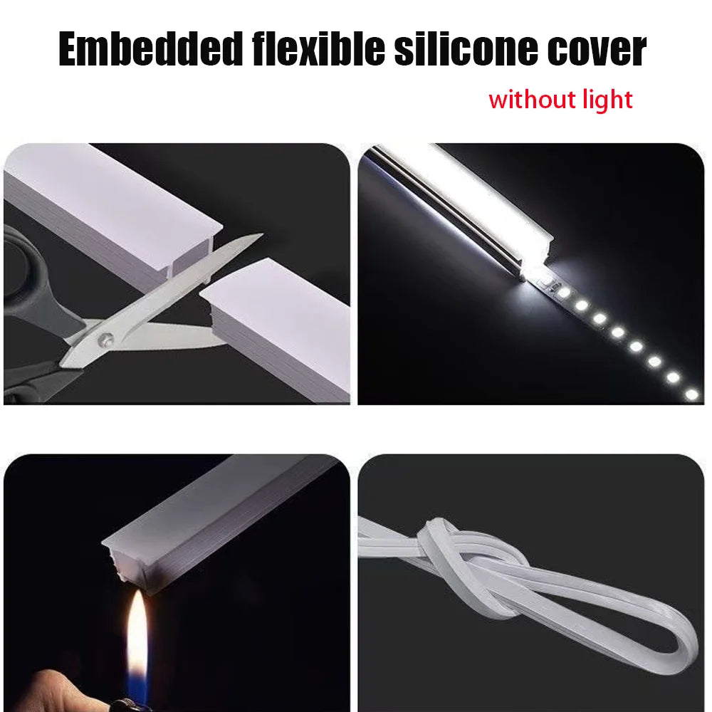 DIY Recessed LED Neon Tube Silicone Gel Covering Flexible Embedded Soft Diffuser Linear White 1M-15M for COB 5050 2835 LED Strip.