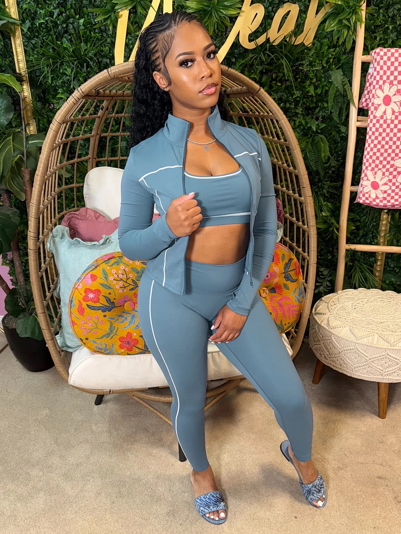 Weird Puss Casual 3 Piece Set Women Tracksuit Elastic Vest+Zip Jacket+Leggings Matching Street Sporty Fitness Street Shapewear.
