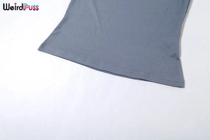 Weird Puss Irregular Knot Women 2 Piece Sets Stretch Casual Short Sleeve Tank Tops+Flare Pants Matching Outfits Slim Streetwear.