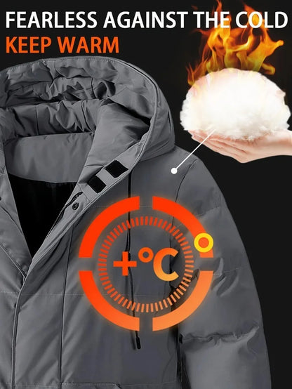 Men'S Heavyweight Winter Coat Windproof Cold Weather Jacket with Full-Length Zipper, Hooded Long Formality, Large Front Pockets.