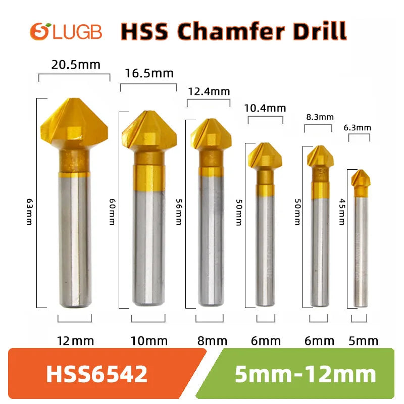 SLUGB 90 Grad 3-schneidiges HSS-Fasenfräser-Schaftfräser-Werkzeug für Holz, Stahl, Senker, Bohrer-Set, Elektrowerkzeug, fertig