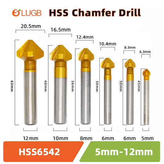 SLUGB 90 Grad 3-schneidiges HSS-Fasenfräser-Schaftfräser-Werkzeug für Holz, Stahl, Senker, Bohrer-Set, Elektrowerkzeug, fertig