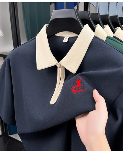 Luxury brand short sleeve polo shirt men's fashion Pony embroidered summer trendy breathable casual color blocked lapel T-shirt