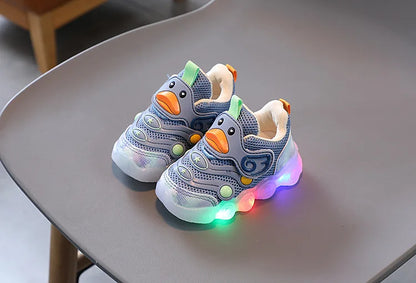 Children Led Casual Shoes Cute Cartoon Duck Sneakers Toddler Glowing Tennis Shoes Boys Girls Breathable Mesh Sports Shoes Sapato.