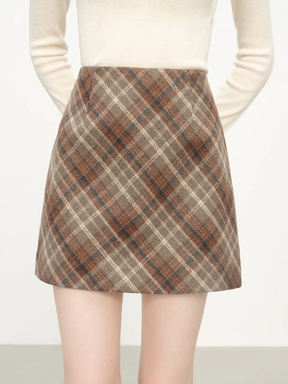 FSLE Autumn Party Skirt High Waist Retro Plaid Knit WoolShort Skirt For Women 2025 Fall Winter New Arrival Y2K Mini A-line Skirt