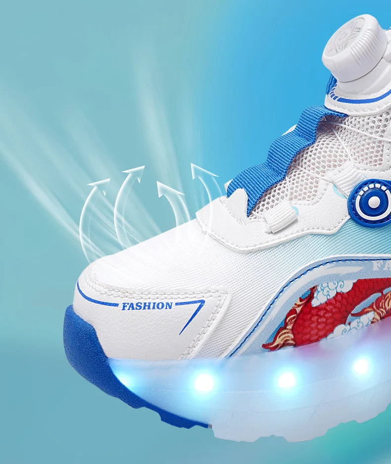 Children Four Wheels Luminous Glowing Sneakers Black Pink Led Light Roller Skate Shoes Kids Led Shoes Boys Girls USB Charging.