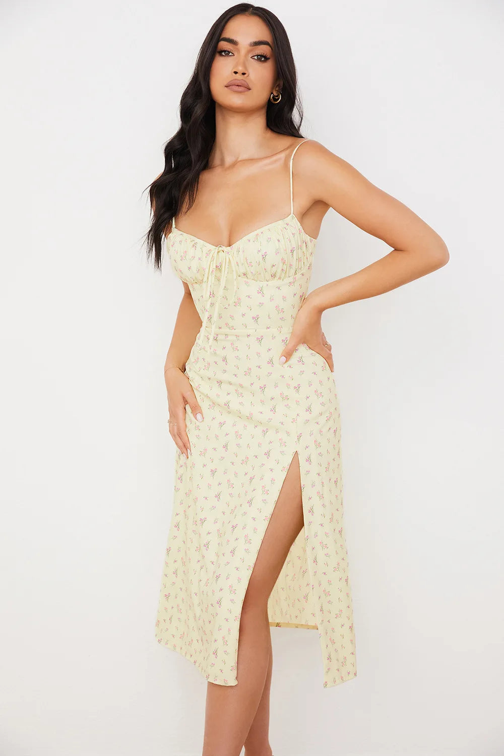 Hugcitar Frauen Elegante Blumen Strand Urlaub Bodycon Streetwear Langes Kleid 2024 Sommer Kleidung Großhandel Artikel Für Business.