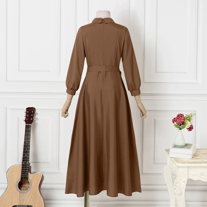 ZANZEA Women Long Sleeve A-line Sundress Spring Long Dress Autumn Solid Party Holiday Maxi Dresses Vestidos Femme Vintage Robe