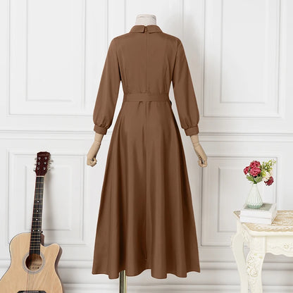 ZANZEA Women Long Sleeve A-line Sundress Spring Long Dress Autumn Solid Party Holiday Maxi Dresses Vestidos Femme Vintage Robe