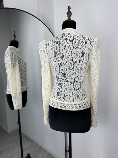 Tuularose Luxury Lace Blouse Fashion Lace Print Single Breasted Slim Shirt Vintage Elegant Party Looks Summer Women Blouse Tops.