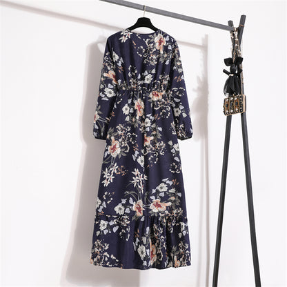 Frühling Sommer Frauen Maxi Kleider Casual Volle Hülse Floral Gedruckt Oansatz Frau Bohe Strand Party Lange Kleid Mujer Vestidos
