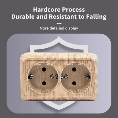 Holzfarbe, Wandoberfläche, 2-Steckdosen, Stecker, EU-Außensteckdosen mit Erdung, Steckdose für den Außenbereich, flammhemmender Kunststoff.