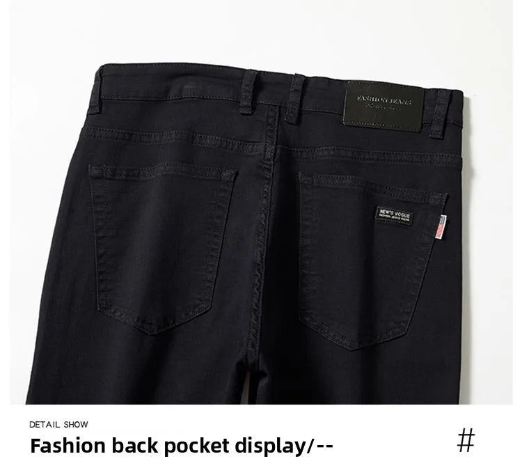 New Style Jeans Black Men's Slim Korean Style Comfortable Straight Leg Elastic Mid Waist Pants Autumn Winter Casual Denim Pants.
