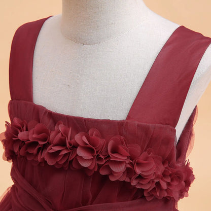 Mädchen Partykleider Weiß Langes Hochzeit Brautjungfer Prinzessin Kleid Abend Tüllkleid Abschlussball Klavier Performance Kleid