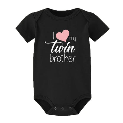 Zwillinge Säuglings-Body „I Love My Twin Sister Brother“ für Neugeborene, Jungen und Mädchen, kurzärmelig, Overall, Kleinkind-Kleidung, Baby-Geschenk-Strampler