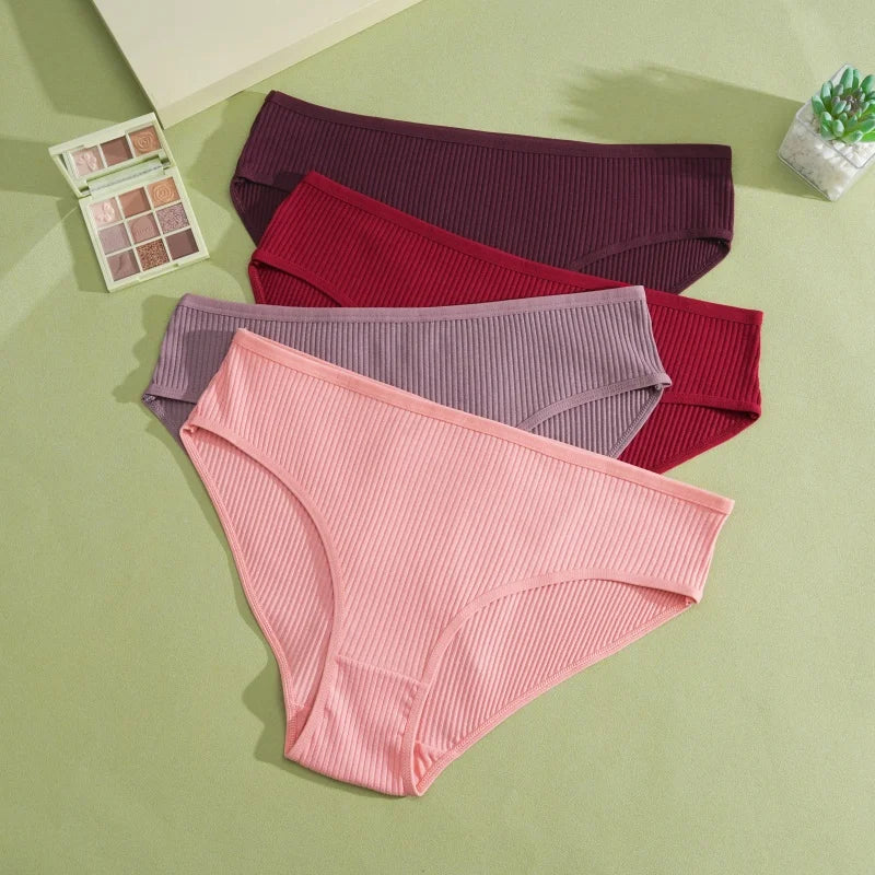 5PCS Women's Cotton Panties Sexy Low Waist Briefs Striped Underpants Female Comfortable Stretch Lingerie Ladies Soft Underwear.