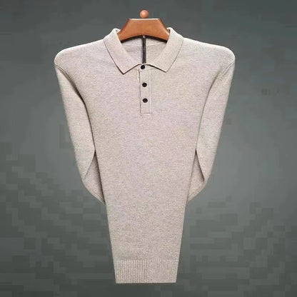 Luxury Men Cashmere Sweater 100% Merino Wool Buttoned Pullover Autumn Winter Polo Collar Knitwear Male Casual Warm Jumper Tops
