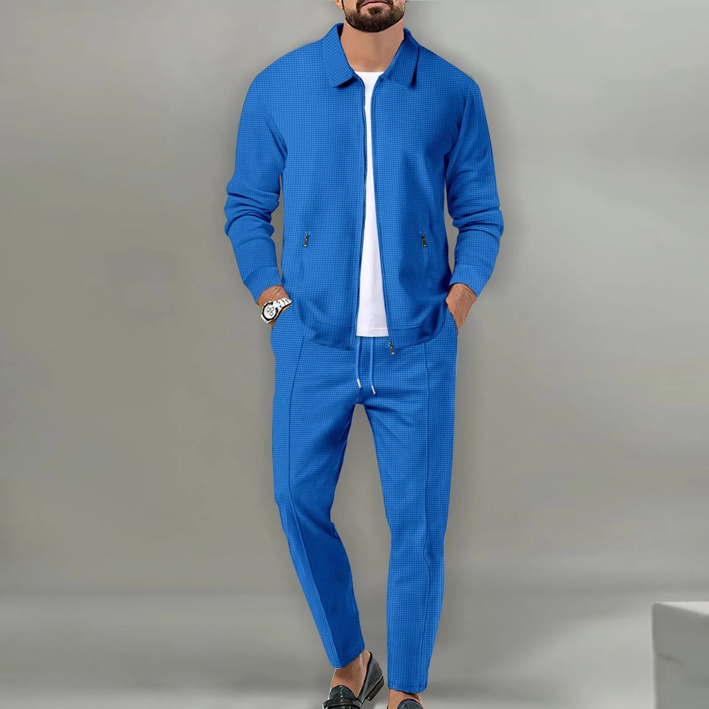 The new 2025 spring and autumn sports men's youth popular solid color jacket jacket trousers two leisure sports suit.