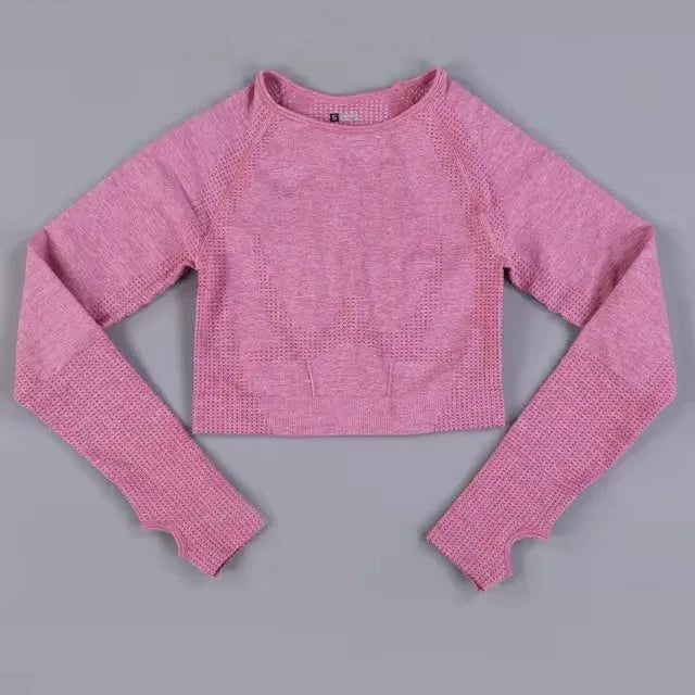 Long Sleeve Gym Crop Top Sports Yoga Top Women Seamless T-Shirts Fitness Crop Top Sport Active Wear Workout Athletic Shirts.