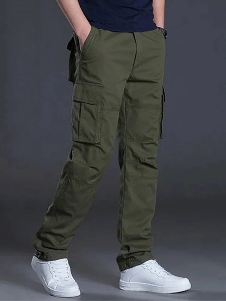Solind Cotton Multi Flap Pockets Men's Straight Leg Cargo Pants Loose Casual Outdoor Pants Men's Work Pants For Hiking Tactical.