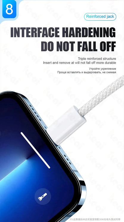 1-50Pcs 60W USB C to Type C Weaving Cable For Apple iPhone 11 12 13 14 15 16 Pro Max Plus Fast Charging Cable Phone Accessories.