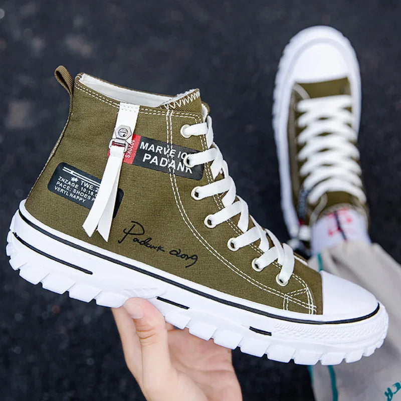 Men's Canvas Shoes High Top Sneakers Breathable Platform Casual Shoes Lace-up Flats Men Non-slip Vulcanize Shoes Tenis Masculino.