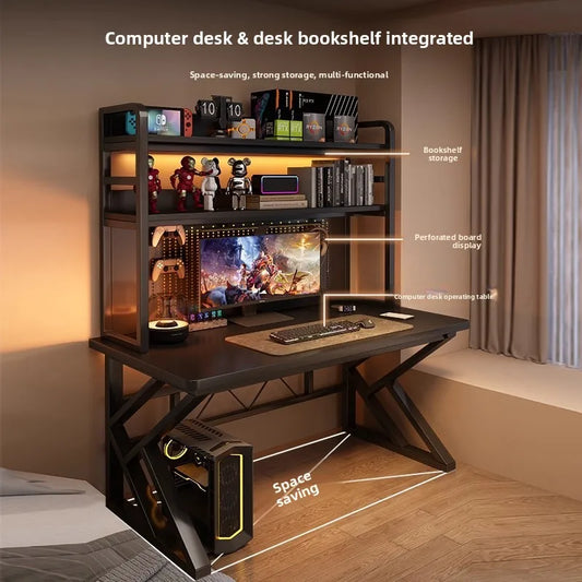 Schreibtisch, Bücherregal, integrierter Schreibtisch mit Lochbrett, Schlafzimmer, E-Sport-Tisch, Desktop-Computertisch