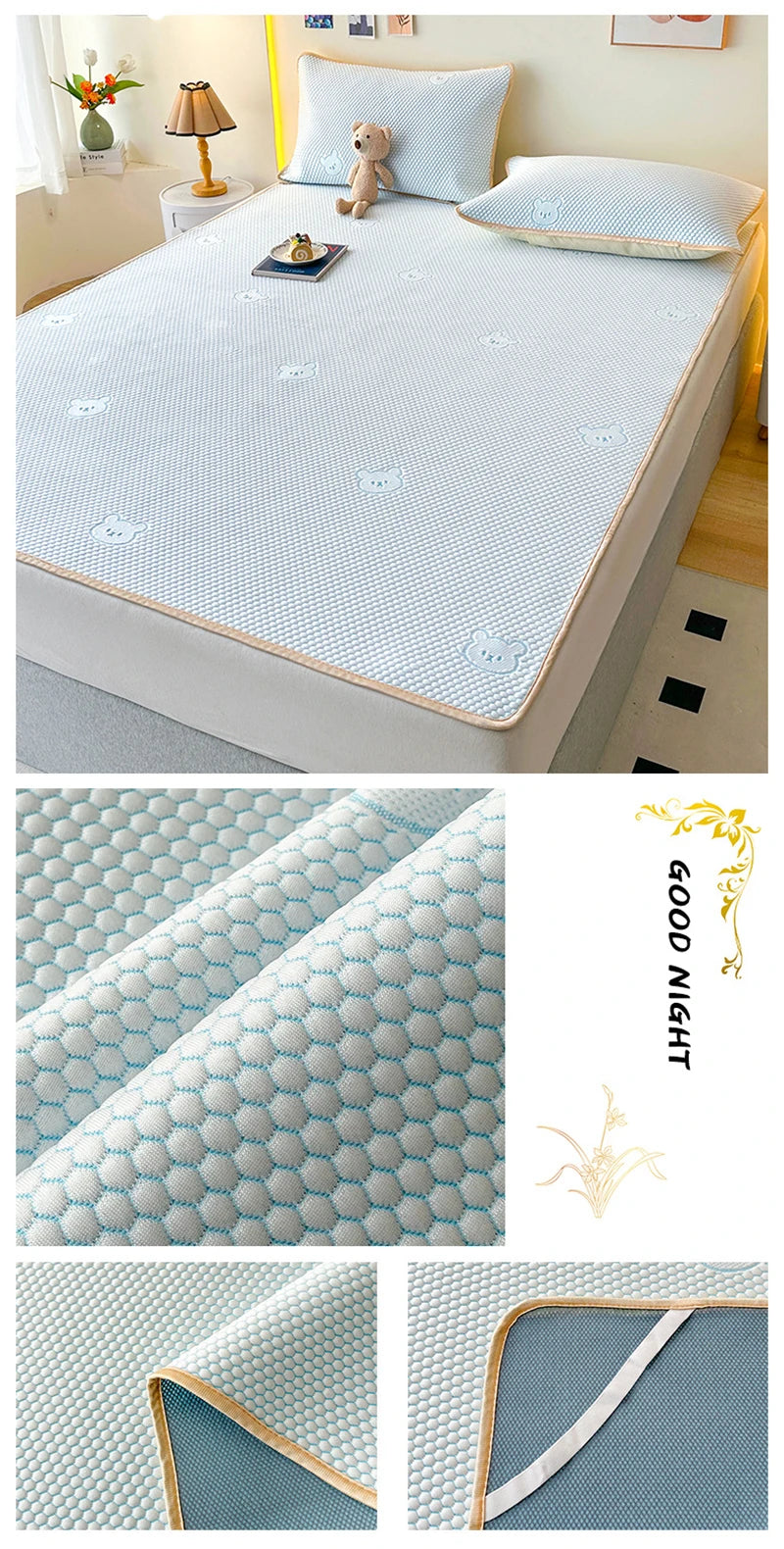 High End Latex Cooling Mattress with Elastic Band Quick-Dry Breathable Summer Bed Mat Machine Washable Foldable Sleeping Pad.