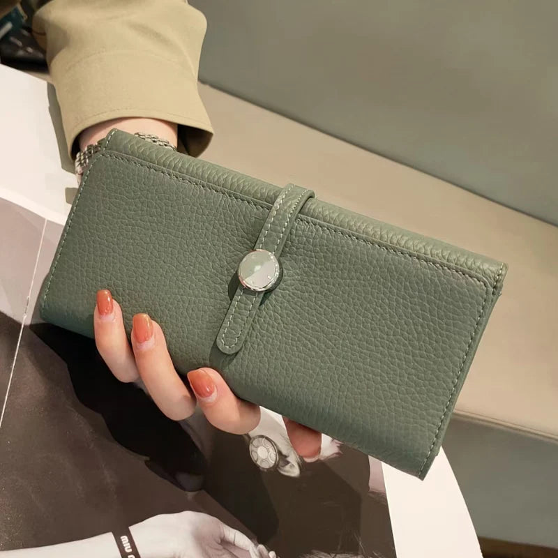 Genuine Leather Wallet Women Long Clutch Fashion Luxury Brand Ladies Purses Card Holder Zipper Coin Pocket High Quality Billfold.