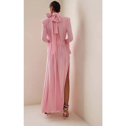 Elegante Y2K Mode Lange Flare Hülse V-ausschnitt Floral Schlitz Party Abendkleid Robe Vintage Frauen Falten Langes Kleid.