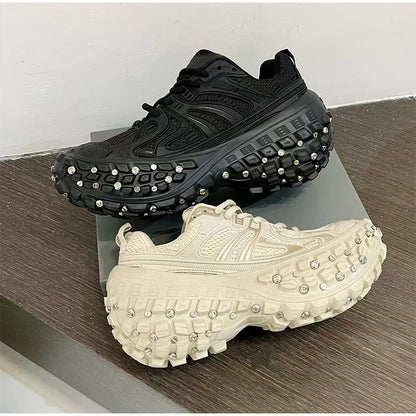 Fashion Brand Men's Or Women's Thick-soled Sports Shoes 2025 Spring New Rivet Design Couple Sports Shoes Breathable Casual Shoes
