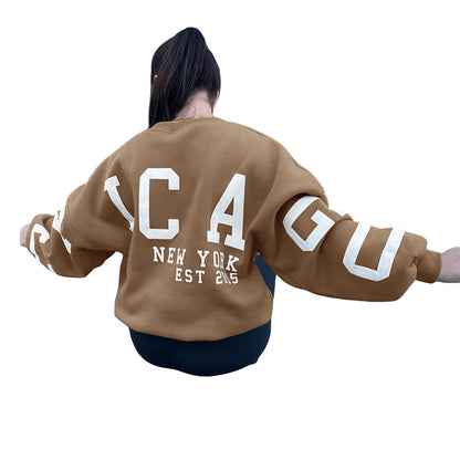 Combhasaki Damen Y2K Grunge Lose Pullover Sweatshirts Brief Drucken Lässige Verdickte Langarm Tops Herbst Hoodie Streetwear