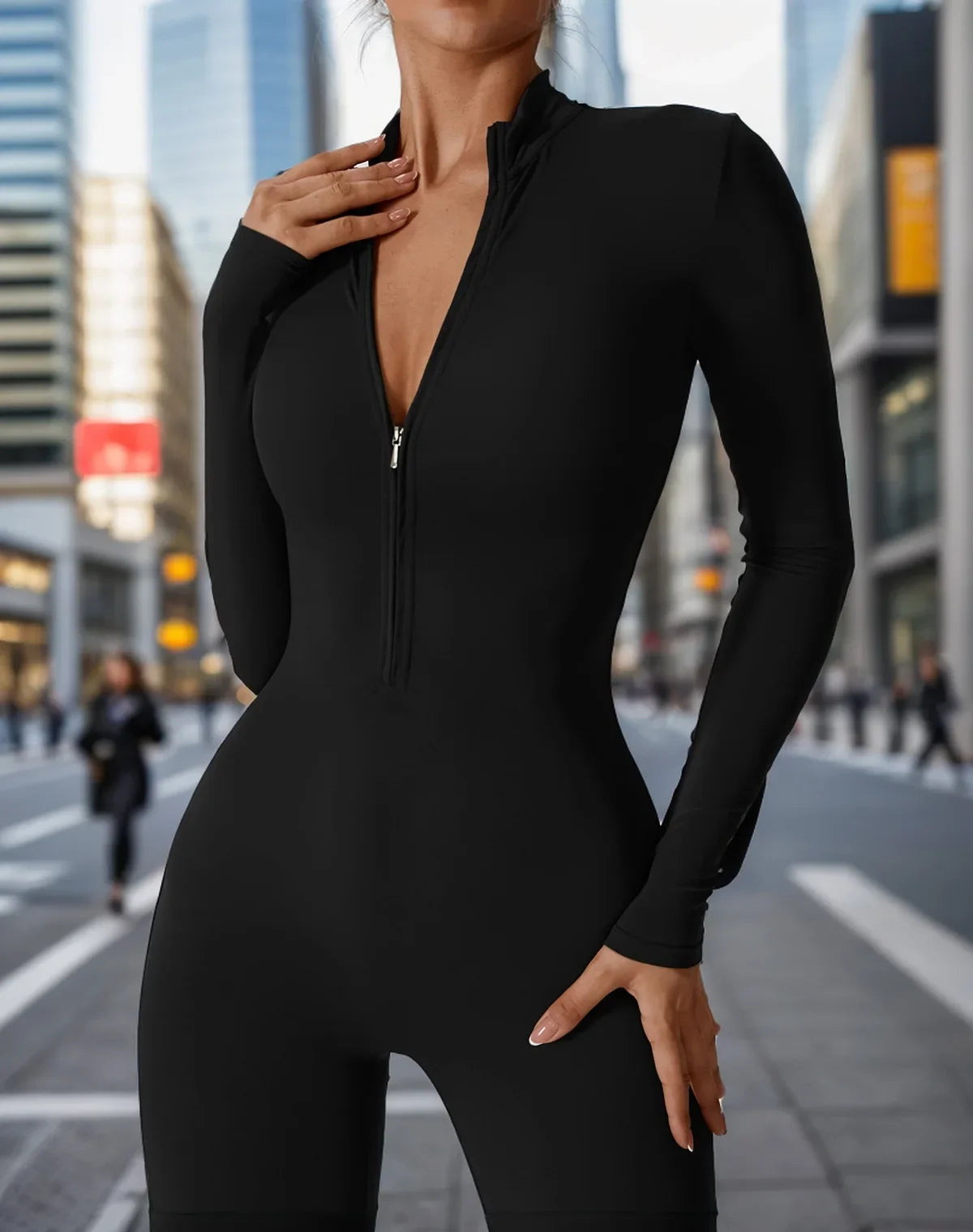 European And American Cross-Border Autumn Winter Zipper-Up Long Sleeve Yoga Onesie Women's Sports Fitness Seamless Bodysuit.