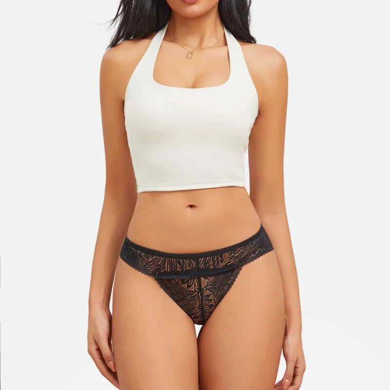 3PCS/Set Women Lace Panties Sexy Low Riase Elastic Brifes Solid Color Perspective Breathable Underwear Ladeis Sexy Lingerie.